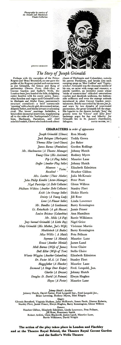 Joey Joey theatre programme and cast list starring Ron Moody, Teddy Green, Joe Baker,
